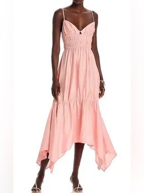 The Jackie Handkerchief-Hem Midi Dress in Color Muted Peach